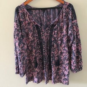 Lucky Brand Pink Boho Linen Top with Tassels